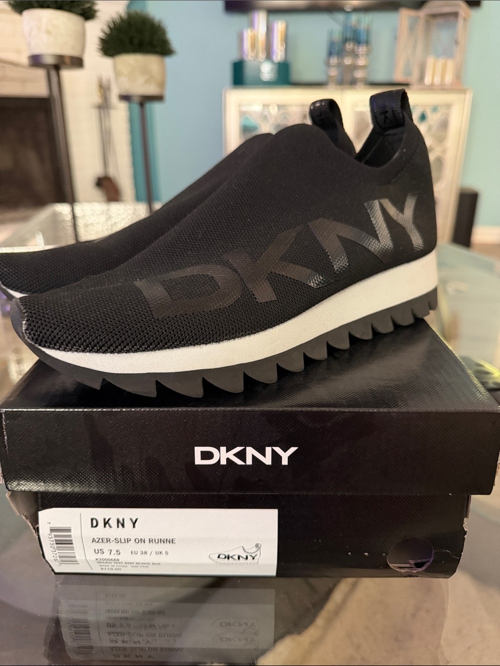 DKNY Black Knit Slip-On Sneakers with White Midsole